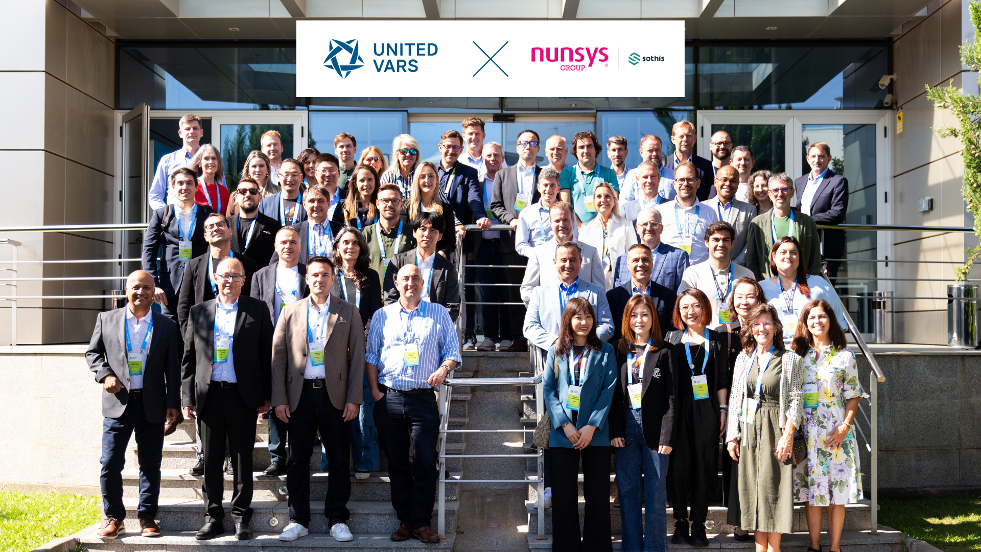 Group photo of the UNITED VARS CoE Summit 2026 participants on the steps of a building in Valencia, with the UNITED VARS and Nunsys Group | Sothis logos above.